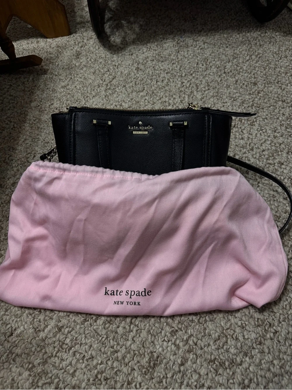 kate spade Black Leather Crossbody Satchel with Gold Hardware